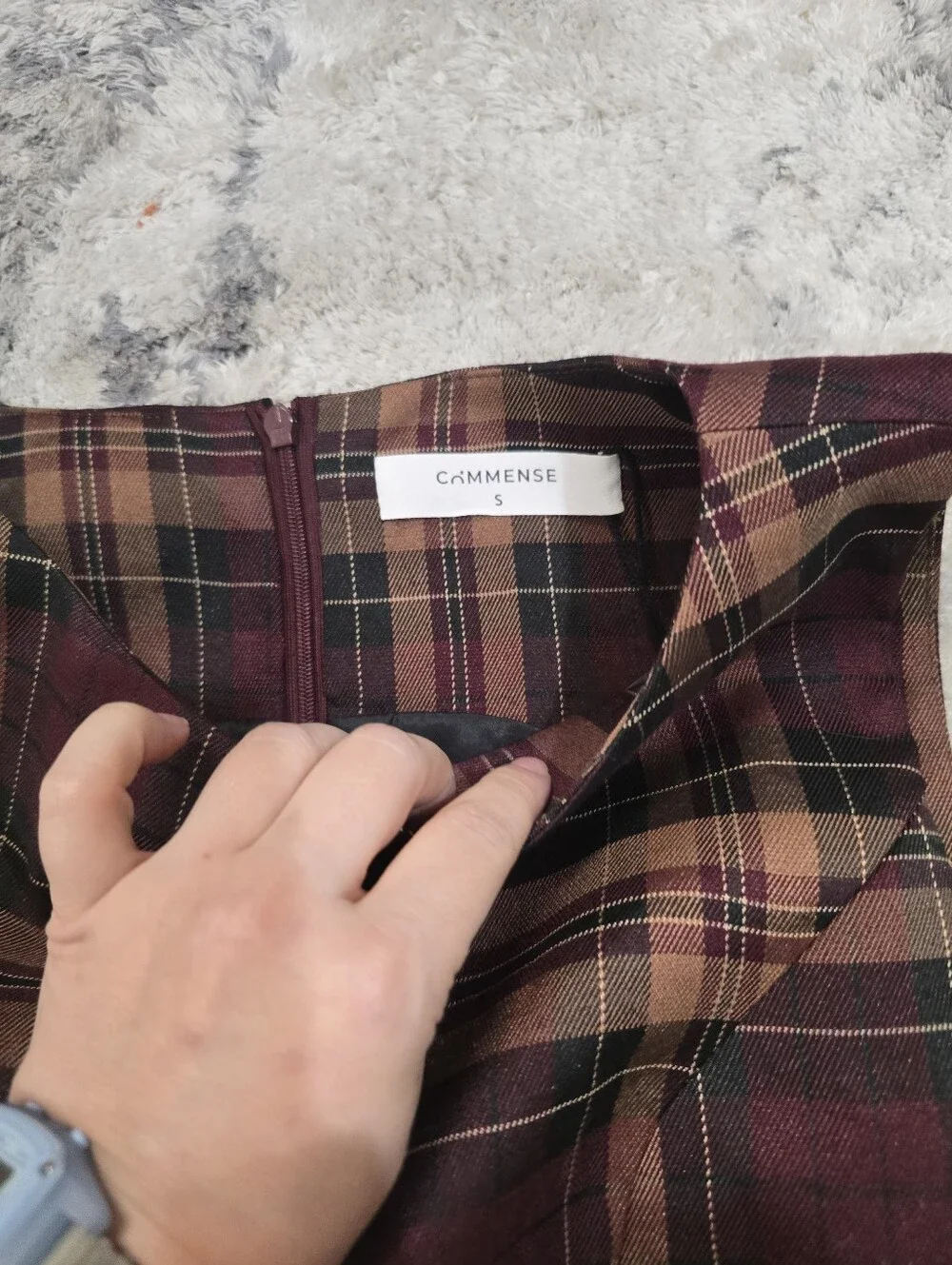 NWT Commense Checkered Pleated Tank Dress Without Belt Small Plaid Mini Red Tan - Picture 7 of 11